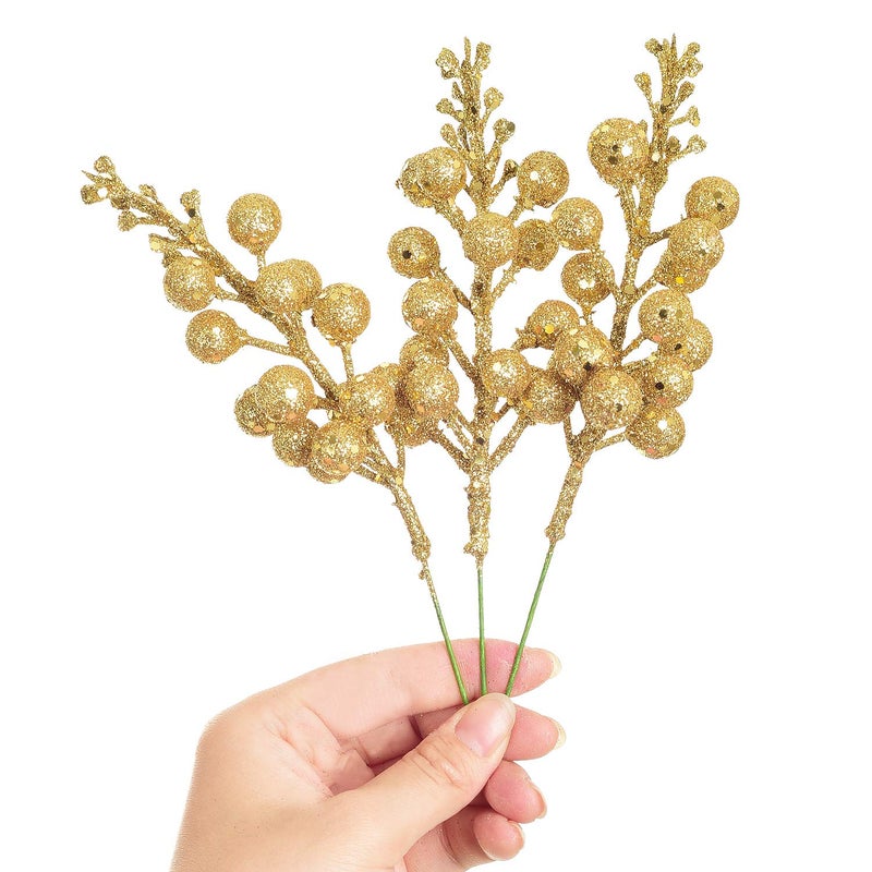Lvydec 16pcs Christmas Glitter Berries Stems, 7.8" Artificial Christmas Picks for Christmas Tree Ornaments, DIY Xmas Wreath, Crafts, Holiday and Home Decor (Gold) - Image 5